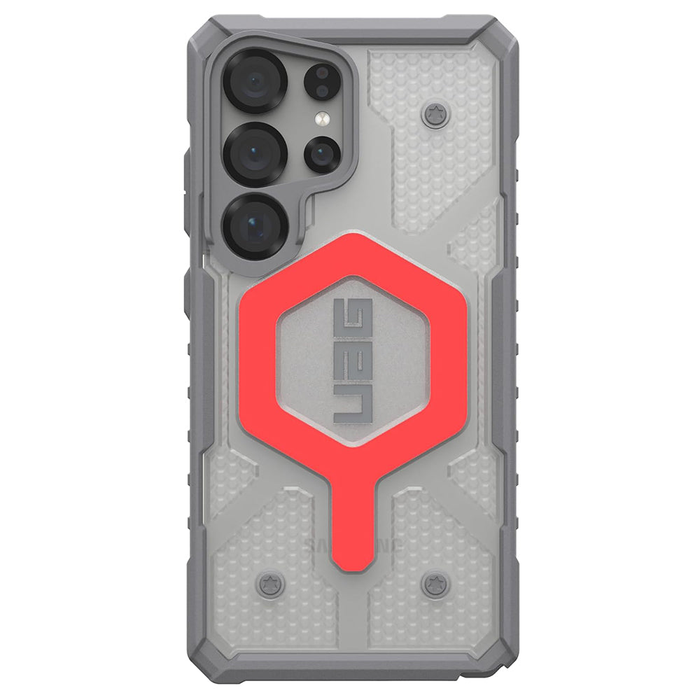 UAG Pathfinder Clear Active Lava Galaxy S25 Ultra – spatele husei transparente cu modul magnetic portocaliu