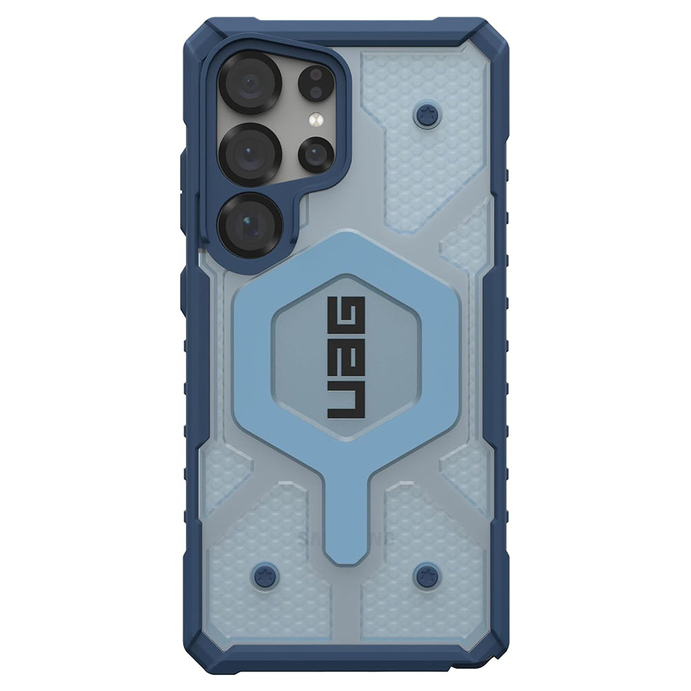 UAG Pathfinder Clear Blues Galaxy S25 Ultra – spatele husei transparente cu margini albastre