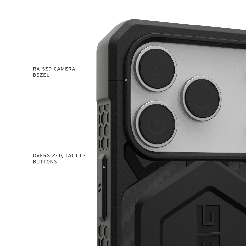 UAG Monarch Pro Carbon Fiber iPhone 17 Pro – contur ridicat al camerei și butoane