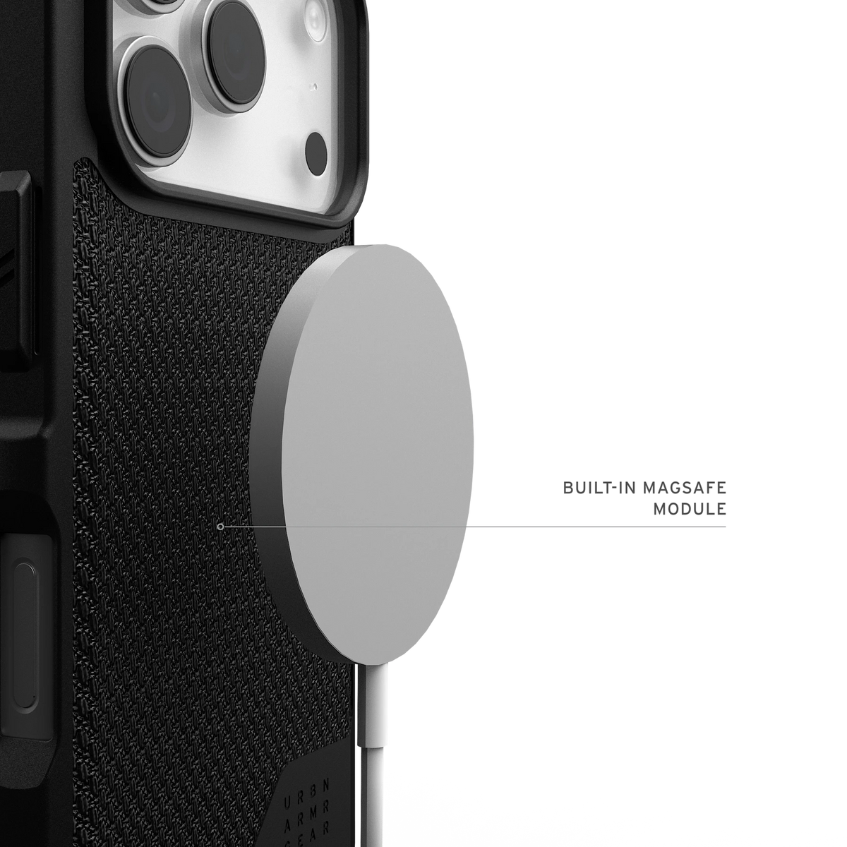 UAG Metropolis LT Kevlar Black – modul MagSafe cu încărcător ilustrativ