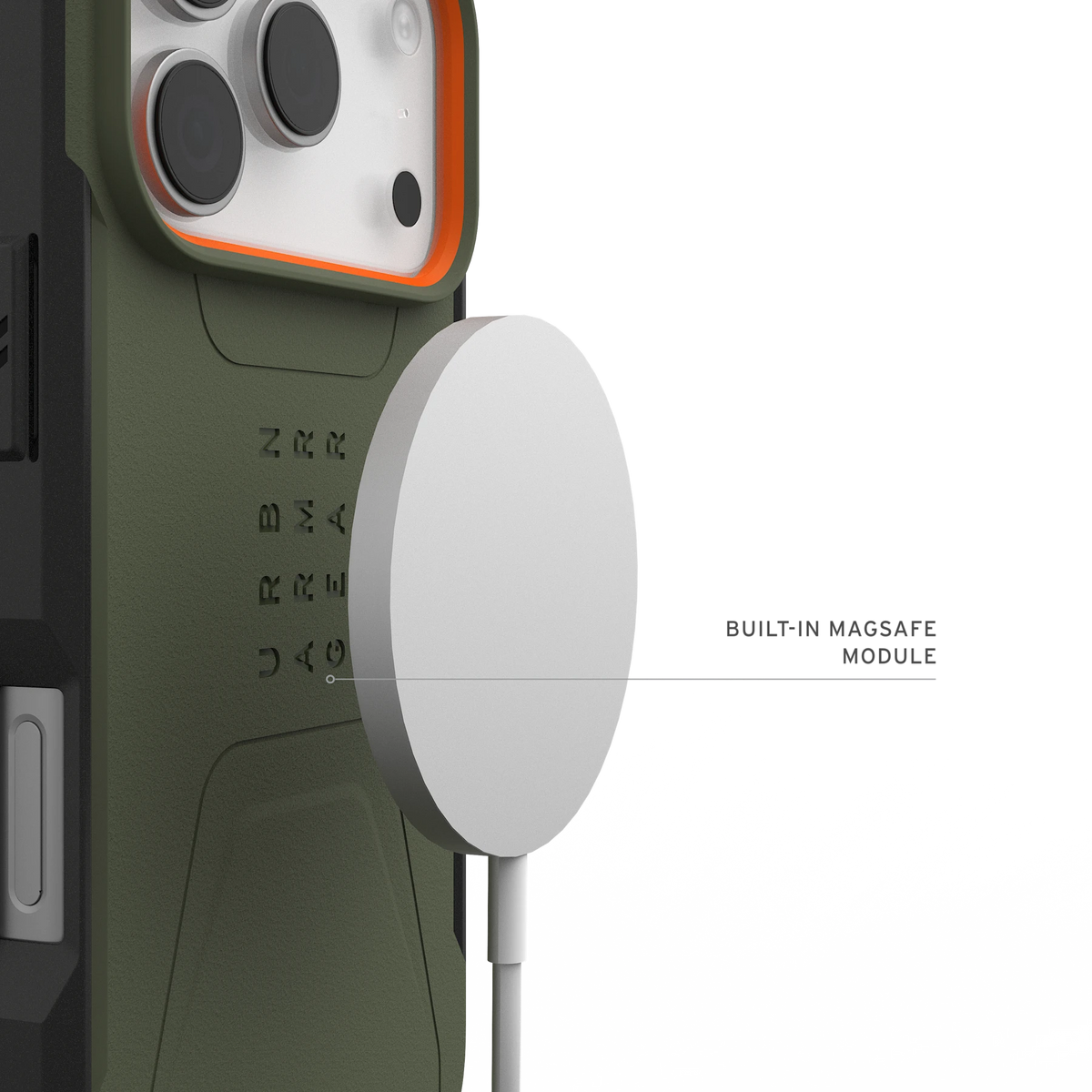UAG Civilian Olive/Orange Pro – modul MagSafe, încărcător ilustrativ