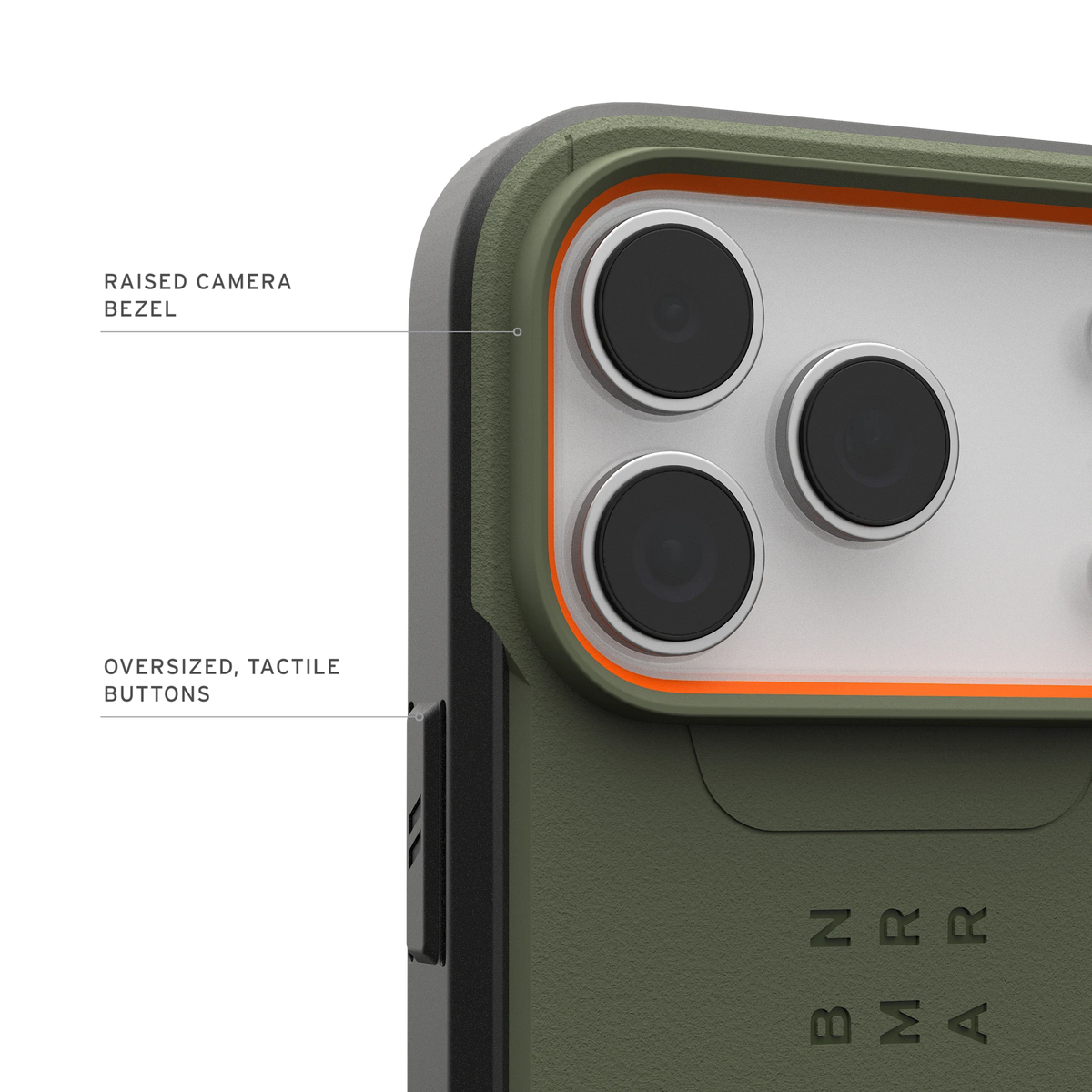 UAG Civilian Olive/Orange Pro – contur ridicat al camerei și butoane tactile