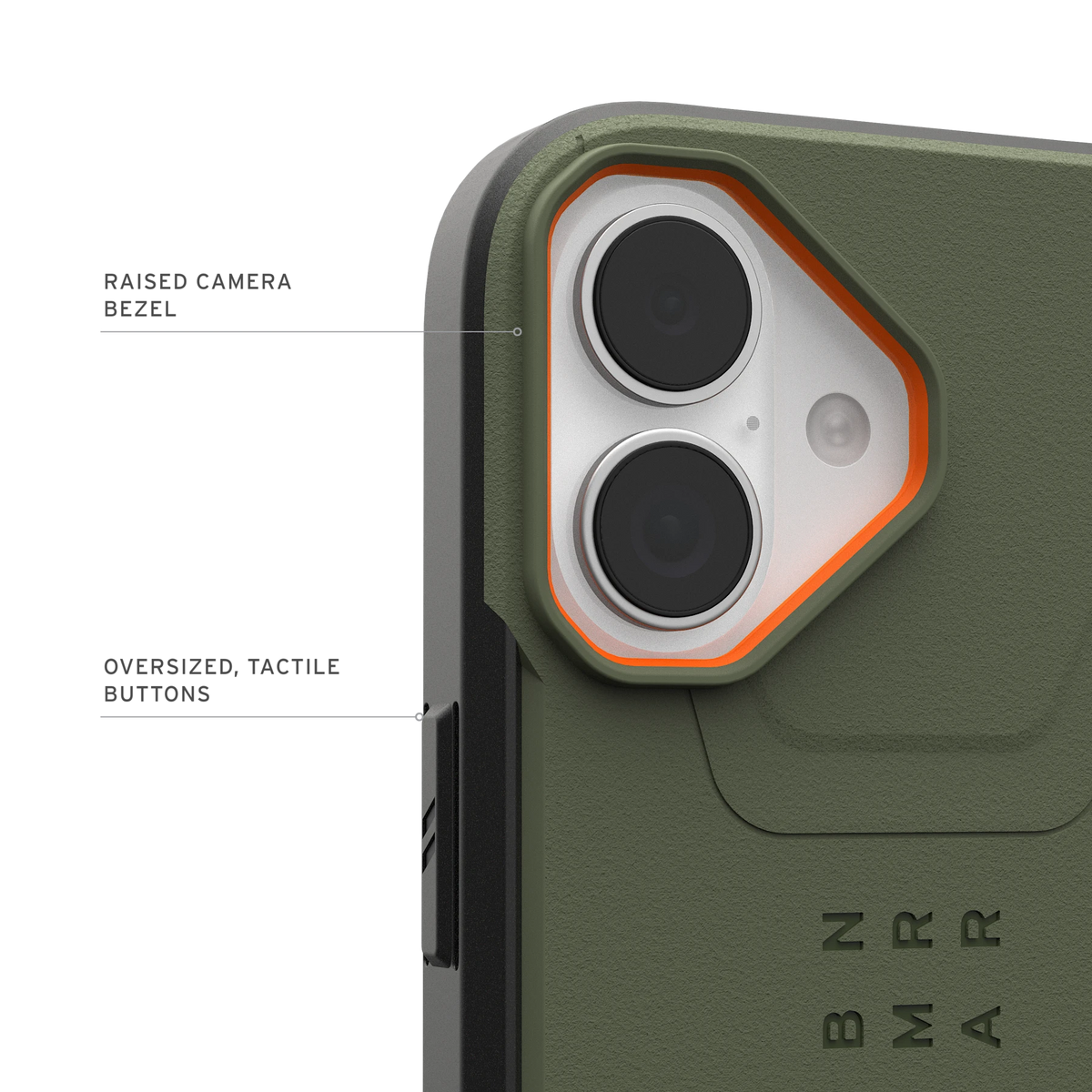 UAG Civilian Olive/Orange – contur ridicat pentru cameră și butoane tactile