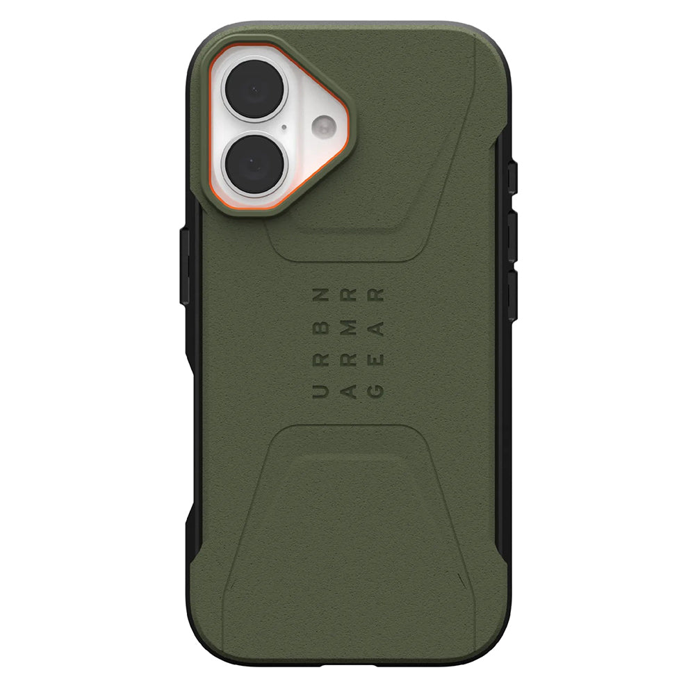 UAG Civilian Olive Drab / Orange pentru iPhone 17 – vedere din spate, fotografie furnizor