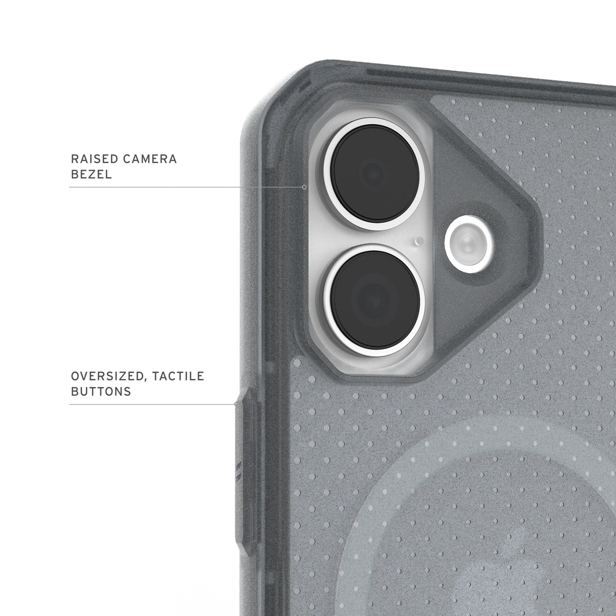 UAG Dot Ash pentru iPhone 17 – margine ridicată pentru cameră și butoane tactile