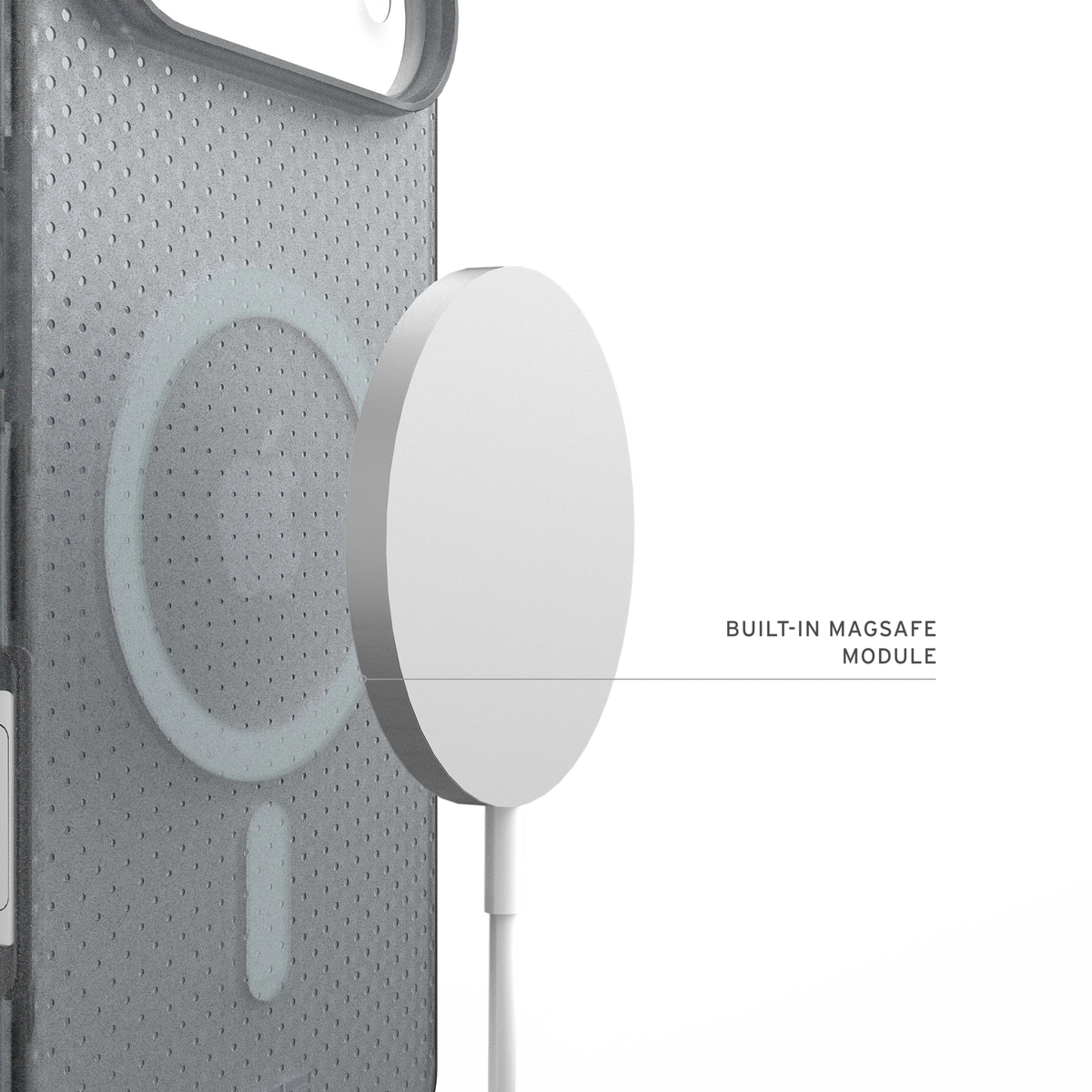 UAG Dot Ash pentru iPhone Air – modul MagSafe, încărcător ilustrativ