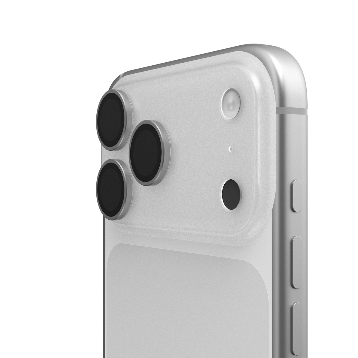 UAG Lens Shield Titanium montat pe obiectivele unui iPhone 17 Pro, vedere de aproape
