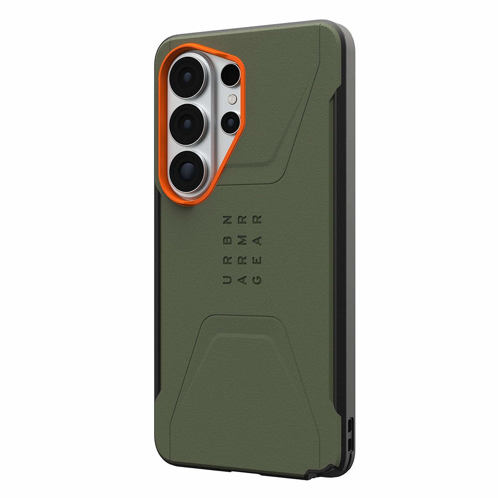 UAG Civilian Olive/Orange Galaxy S26 Ultra – vedere oblică dinspre dreapta