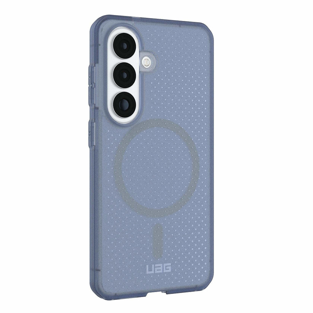 UAG Dot Cloud Blue Galaxy S26 – vedere oblică dinspre stânga