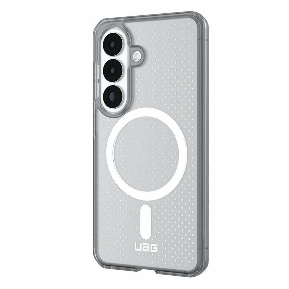 UAG Dot True Clear Ice/Ash Galaxy S26 – vedere oblică dinspre dreapta