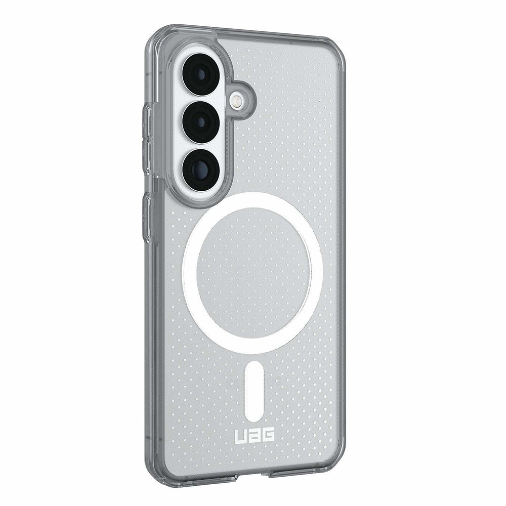 UAG Dot True Clear Ice/Ash Galaxy S26 – vedere oblică dinspre stânga