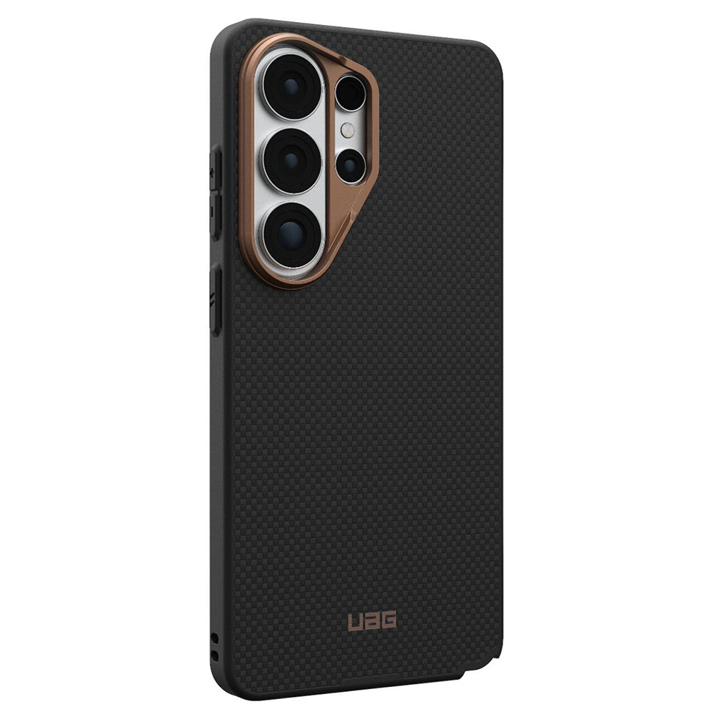 UAG Fibr Armr Black / Bronze Galaxy S26 Ultra – vedere oblică dinspre butoane