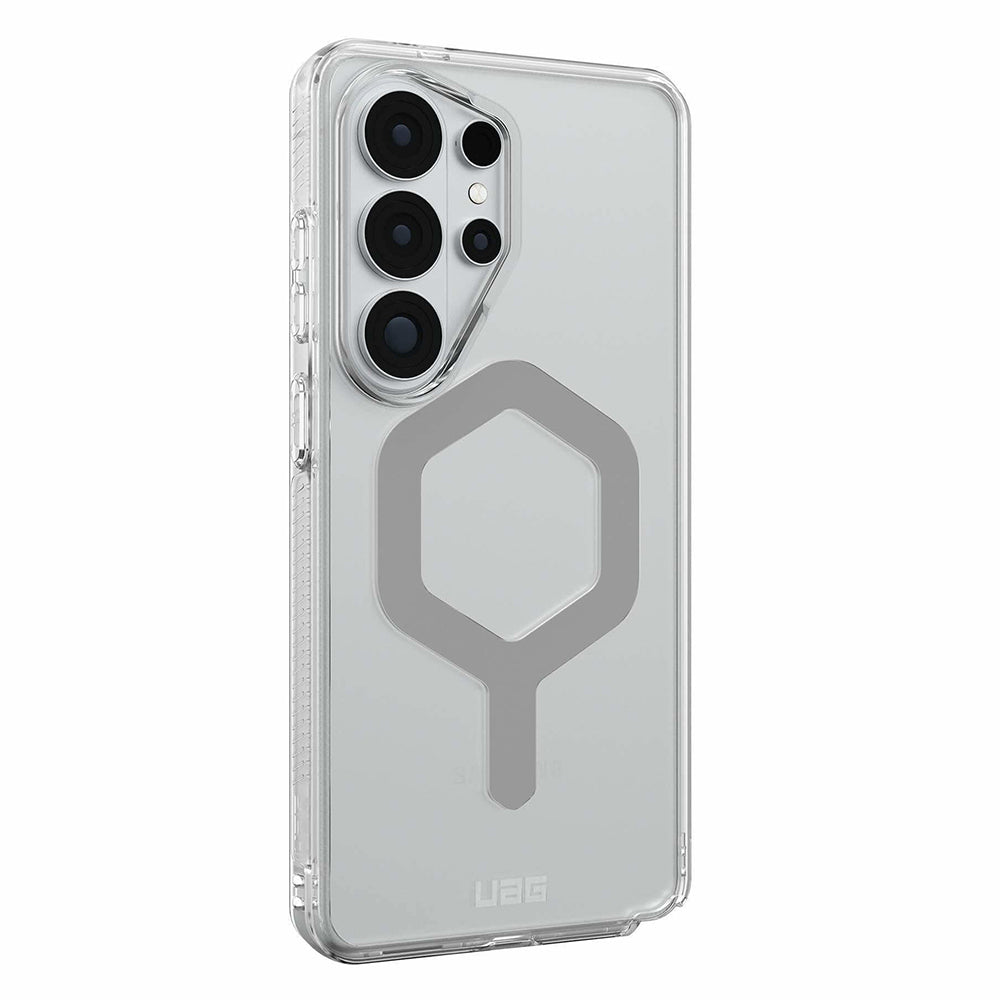 UAG Plyo MagSafe Ice/Silver Galaxy S26 Ultra – vedere oblică dinspre butoane