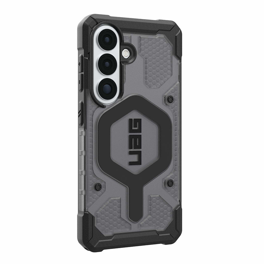 UAG Pathfinder Clear Galaxy S26 – vedere oblică dinspre butoane