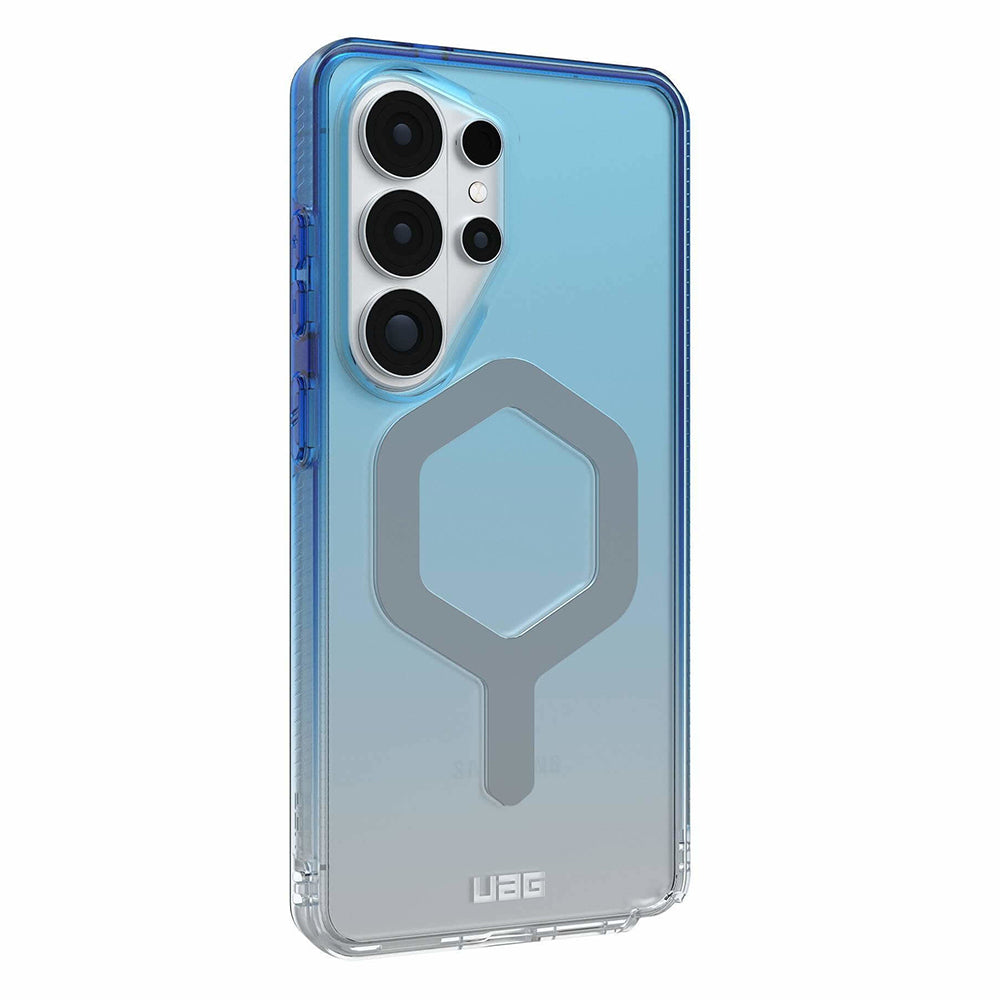UAG Plyo MagSafe Blue Ombré Galaxy S26 Ultra – vedere oblică dinspre butoane