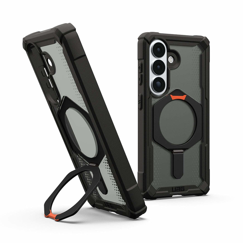 UAG Plasma XTE Black/Orange Galaxy S26 – interior cu suport deschis și vedere din spate