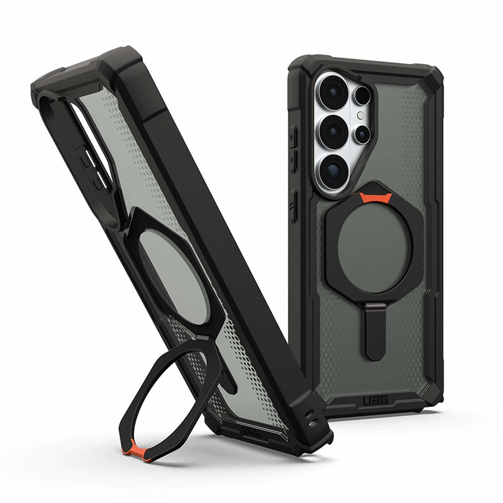 UAG Plasma XTE Black/Orange Galaxy S26 Ultra – interior cu suport deschis și vedere din spate