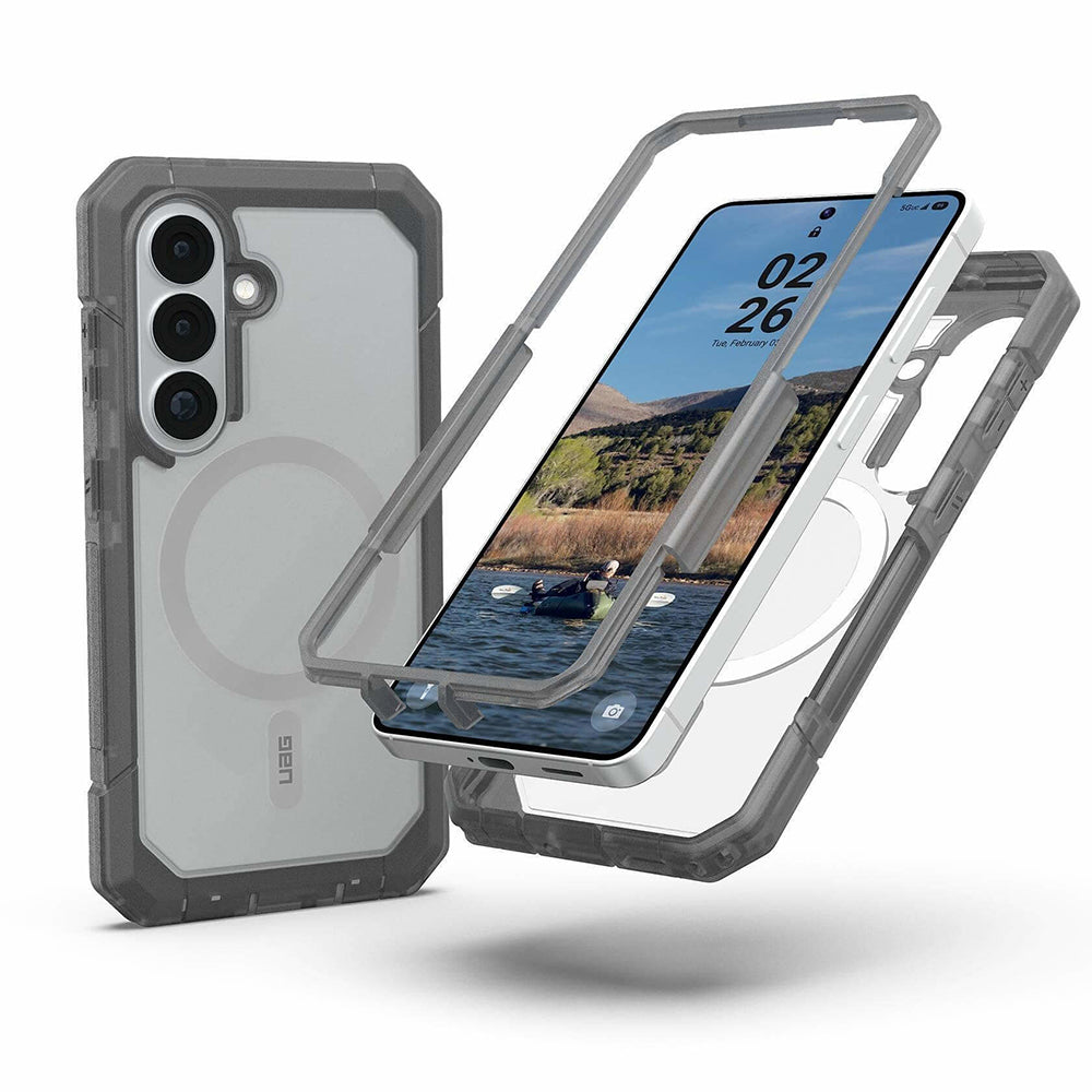 UAG Trooper Clear/Ash Galaxy S26 – partea din spate și rama frontală separate