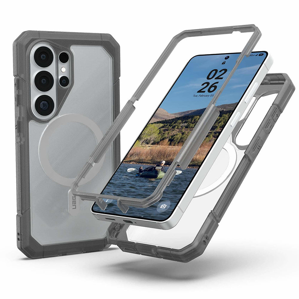 UAG Trooper Clear/Ash Galaxy S26 Ultra – partea din spate și rama frontală separate