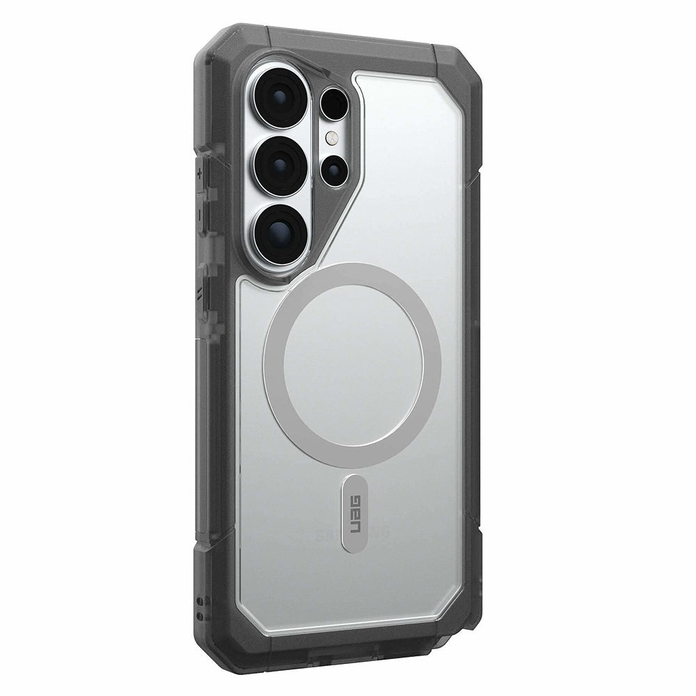 UAG Trooper Clear/Ash Galaxy S26 Ultra – vedere oblică dinspre butoane