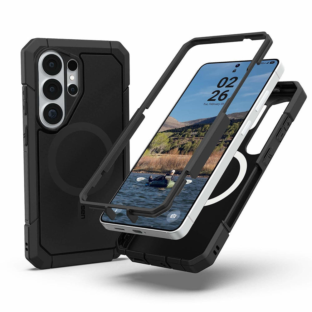 UAG Trooper Black Galaxy S26 Ultra – partea din spate și rama frontală separate