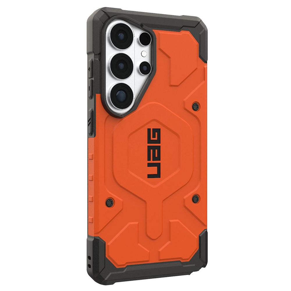 UAG Pathfinder Orange Galaxy S26 Ultra – vedere oblică dinspre butoane