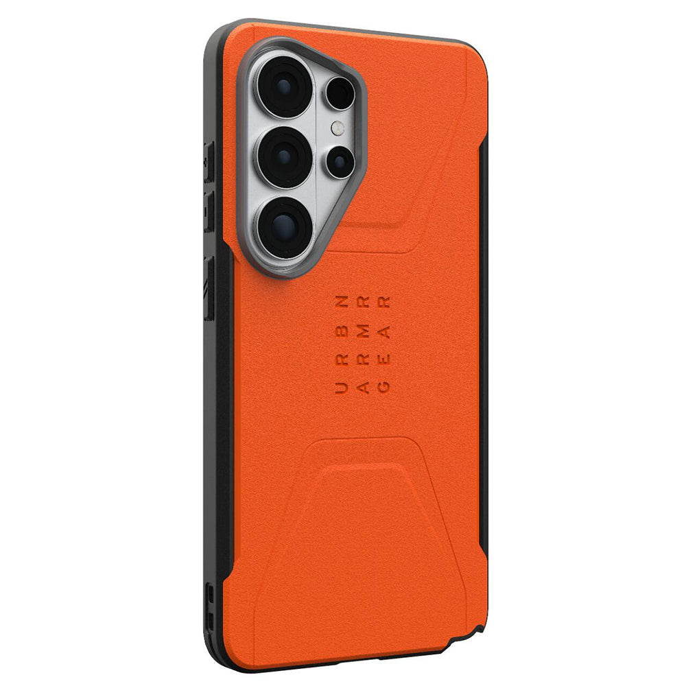 UAG Civilian Orange Galaxy S26 Ultra – vedere oblică și camera protejată