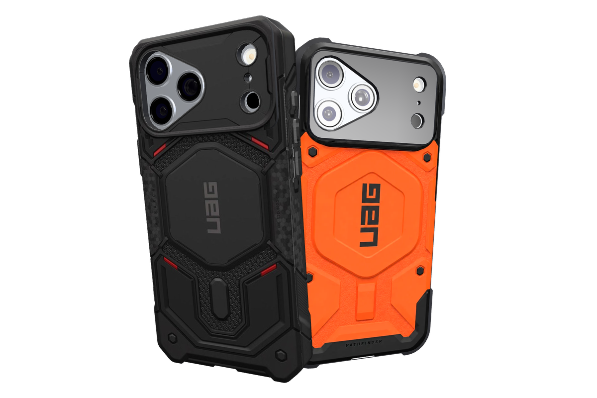 Huse UAG Monarch Pro și Pathfinder pe iPhone, randate în cabina de probă 3D